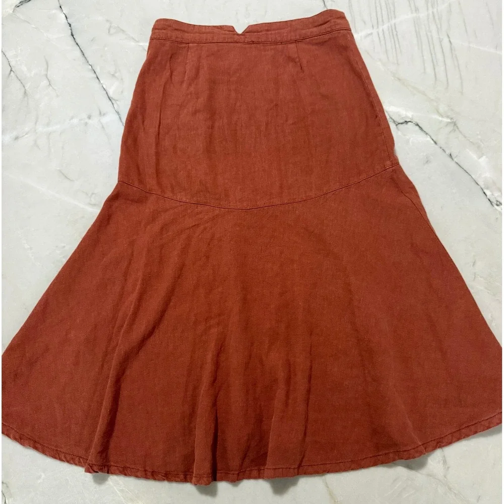 Free People Linen Blend Side Slit Midi Skirt - Women's 2 - Terracotta Rust Boho